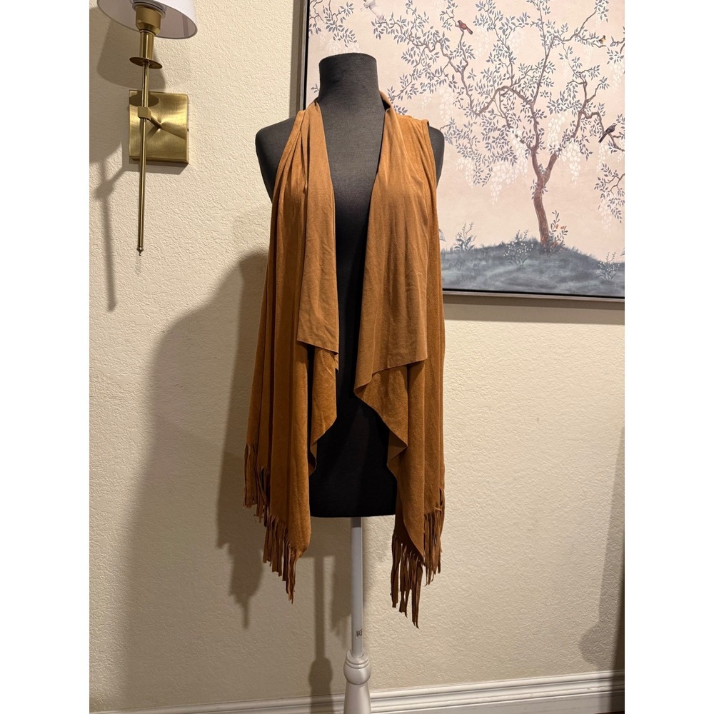 Eyeshadow Womens Faux Suede Fringe Vest Brown Open Front Draped Boho Large